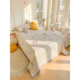 JC HOME White & Pink Floral Printed 162 TC Double King Bed Covers With 2 Pillow Covers image 1