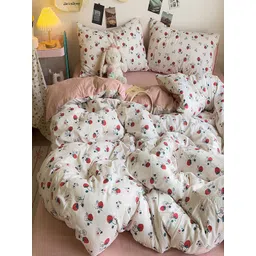 JC HOME White & Pink Floral Printed Ac Room Single Bedding Set-image-20