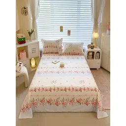 JC HOME White & Pink Floral Printed Pure Cotton 220 TC King Bedsheet Set 2.30 m x 2.50 m-picture-32