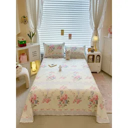 JC HOME White & Pink Floral Printed Pure Cotton 220 TC King Bedsheet Set-2.50 m x 2.30 m-picture-27