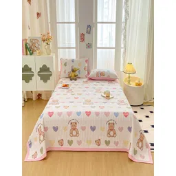 JC HOME White & Pink Printed 162 GSM Double Queen Bed Cover-picture-37