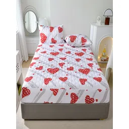 JC HOME White & Red Conversational Printed 150TC Fitted King Bedsheet Set 2.00 m x 1.80 m-picture-33