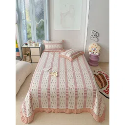 JC HOME White & Red Floral Printed 162 TC Double King Bed Cover-picture-31