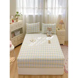 JC HOME White & Yellow 140 TC Fitted Double Queen Bedsheet Set 1.50 m x 2 m-image-37