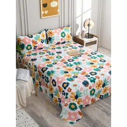 JC HOME White & Yellow 200 TC King Bedsheet with 2 Pillow Covers-image-28