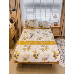 JC HOME White & Yellow Floral 220 TC King Bedsheet with 2 Pillow Covers-picture-25
