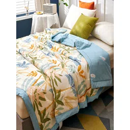 JC HOME White & Yellow Floral AC Room 350 GSM Pure Cotton Single Bed Quilt-picture-36