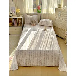 JC HOME White & Yellow Floral Printed 140 TC Fitted King Size Bedsheet Set 2.30 m x 2.50 m-image-47