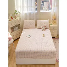 JC HOME White & Yellow Floral Printed 140 TC King Bedsheet With 2 Pillow Covers-picture-28