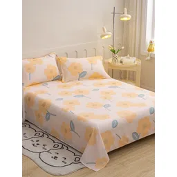 JC HOME White & Yellow Floral Printed 140 TC Single Bedsheet & Pillow Cover-picture-37