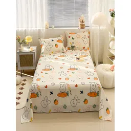 JC HOME White Cartoon Characters 200 TC Cotton Queen Bedsheet with 2 Pillow Covers-picture-26