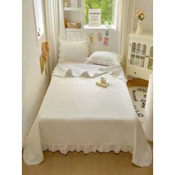 JC HOME White Striped 162 GSM Double Superking Bed Cover-image-42