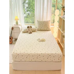 JC HOME Yellow 140 TC Fitted Double King Bedsheet Set 1.80 m x 2 m-image-0