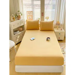 JC HOME Yellow 140 TC Fitted Double Queen Bedsheet Set-1.50 m x2 m-image-32