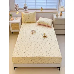 JC HOME Yellow & Blue Floral Printed 140 TC Fitted King Size Bedsheet Set 2.0 m x 2.20 m-image-16