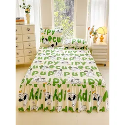 JC HOME Yellow & Green 140 TC Fitted Double King Bedsheet Set 1.80 m x 2 m-image-3