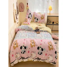 JC HOME Yellow & Pink 4 Pieces Cartoon Characters Printed Double Extra Large Bedding Set-picture-34