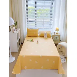 JC HOME Yellow & White Floral Cotton 210 TC Queen Bedsheet With 2 Pillow Covers-picture-11