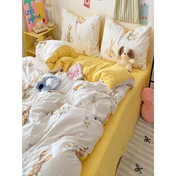 JC HOME Yellow & White Floral Polycotton 3 Piece Double King Regular Bedding Set image 1