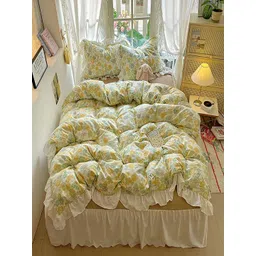 JC HOME Yellow & White Floral Printed AC Room Double King Bedding Set-picture-16
