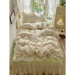 JC HOME Yellow & White Floral Printed AC Room Double Queen Bedding Set-picture-20