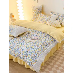 JC HOME yellow & White Floral Printed Double King Bedding Set-picture-15