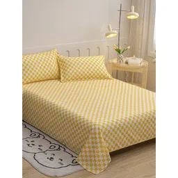 JC HOME Yellow & White Geometric 140 TC Single Bedsheet with 1 Pillow Cover-image-26