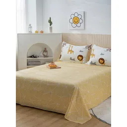 JC HOME Yellow & White Geometric 200 TC King Bedsheet with 2 Pillow Covers-picture-24