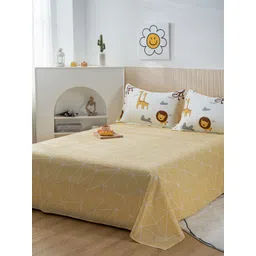 JC HOME Yellow & White Geometric Cotton 200 TC Single Bedsheet with 1 Pillow Covers-picture-23