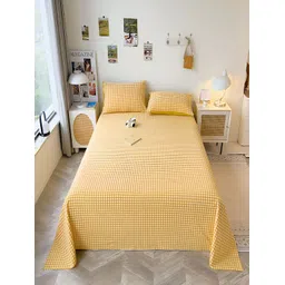 JC HOME Yellow & White Geometric Cotton 220 TC King Bedsheet With 2 Pillow Covers-picture-28