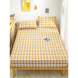 JC HOME Yellow & White Geometric Fitted Queen Bedsheet with 2 Pillow Covers-picture-26