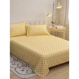 JC HOME Yellow & White Printed 140 TC King Bedsheet & 2 Pillow Covers-image-25