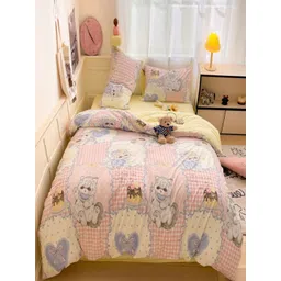 JC HOME Yellow & White Self Design Polycotton 4 Piece Double King Regular Bedding Set-picture-13