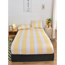 JC HOME Yellow & White Striped 140 TC Fitted King Bedsheet Set 2.2 x 2 m-image-7