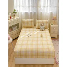 JC HOME Yellow Printed 140 TC Fitted Super King Bedsheet Set 2 m x 2.20 m-image-35