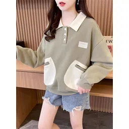 JC Mode Colourblocked Shirt Collar Pullover Sweatshirt-picture-20