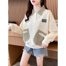 JC Mode Colourblocked Shirt Collar Pullover Sweatshirt-picture-29