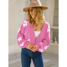 JC Mode Floral-Motif Front-Open Cropped Sweater-picture-38