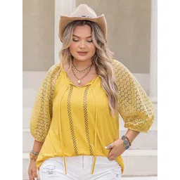 JC Mode Plus Size Tie-Up Neck Puff Sleeve Regular Top-picture-11