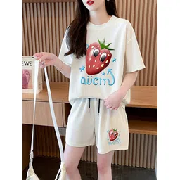 JC Mode Printed Round Neck T-Shirt With Shorts Co-Ords-picture-14