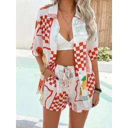 JC Mode Printed Shirt Collar Shirt With Shorts Co-Ords-picture-33