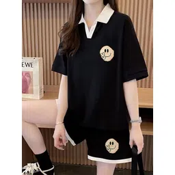 JC Mode Printed Shirt Collar T-Shirt & Short Co-Ords-picture-22