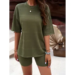 JC Mode Striped Round Neck T-Shirt With Shorts Co-Ords-picture-24