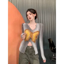 JC Mode Striped V-Neck Embellished Pullover-picture-38