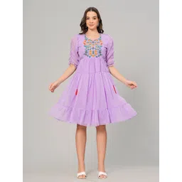 JC4U Self Designed Embroidered Tiered Georgette Fit & Flare Dress-picture-38