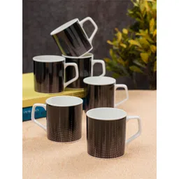 JCPL White and Black Handcrafted Printed Ceramic Glossy Cups 220ml image 1