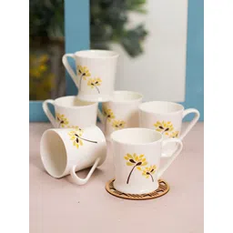 JCPL White & Yellow Printed Ceramic Glossy Cups Set of Cups and Mugs-picture-26