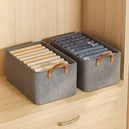JD FRESH 2 Pcs of Large Foldable Storage Box and Organiser with Metal Frame/Woven Fabric Clothes Organiser with Handle/Wardrobe Organizer for Storage/Almirah Organizer for Shirts/Jeans/Sweater (Grey)-picture-25