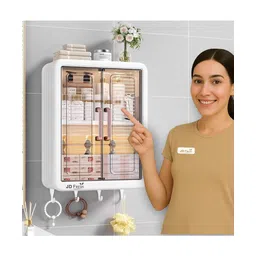JD Fresh 1 PC 3 Layer Shelf-Adhesive No-Drill Storage Wall Mounted Cabinet For Bathroom (White)-image-47