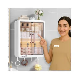 JD Fresh 2 PC 3 Layer Shelf-Adhesive No-Drill Storage Wall Mounted Cabinet For Bathroom (White)-image-48